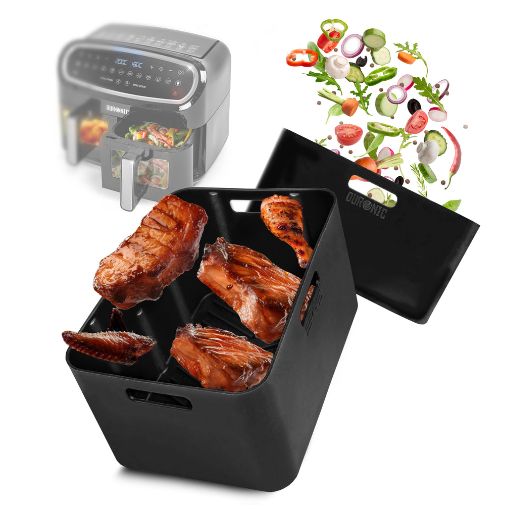 Duronic Dual Air Fryer Liners AFL2 Silicone Air Fryer Basket liners Durable Nonstick Silicon Liners for Duronic AF24/34 Twin Drawers Air Fryer Basket Liners For Cooking Roasting Reheating Baking