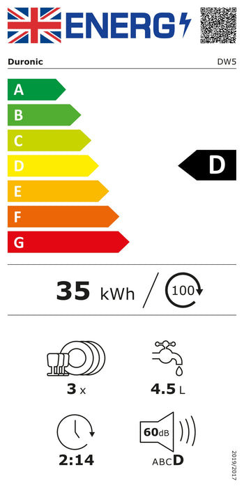 Duronic Table Top Dishwasher DW5 BK 950W Compact Tabletop Dish Washer 5L Mini Dishwashers with 8 Wash Cycles Electric Countertop Cleaner for Quick Eco Cleaning Plates Glass Cutlery Fruit (BLACK)