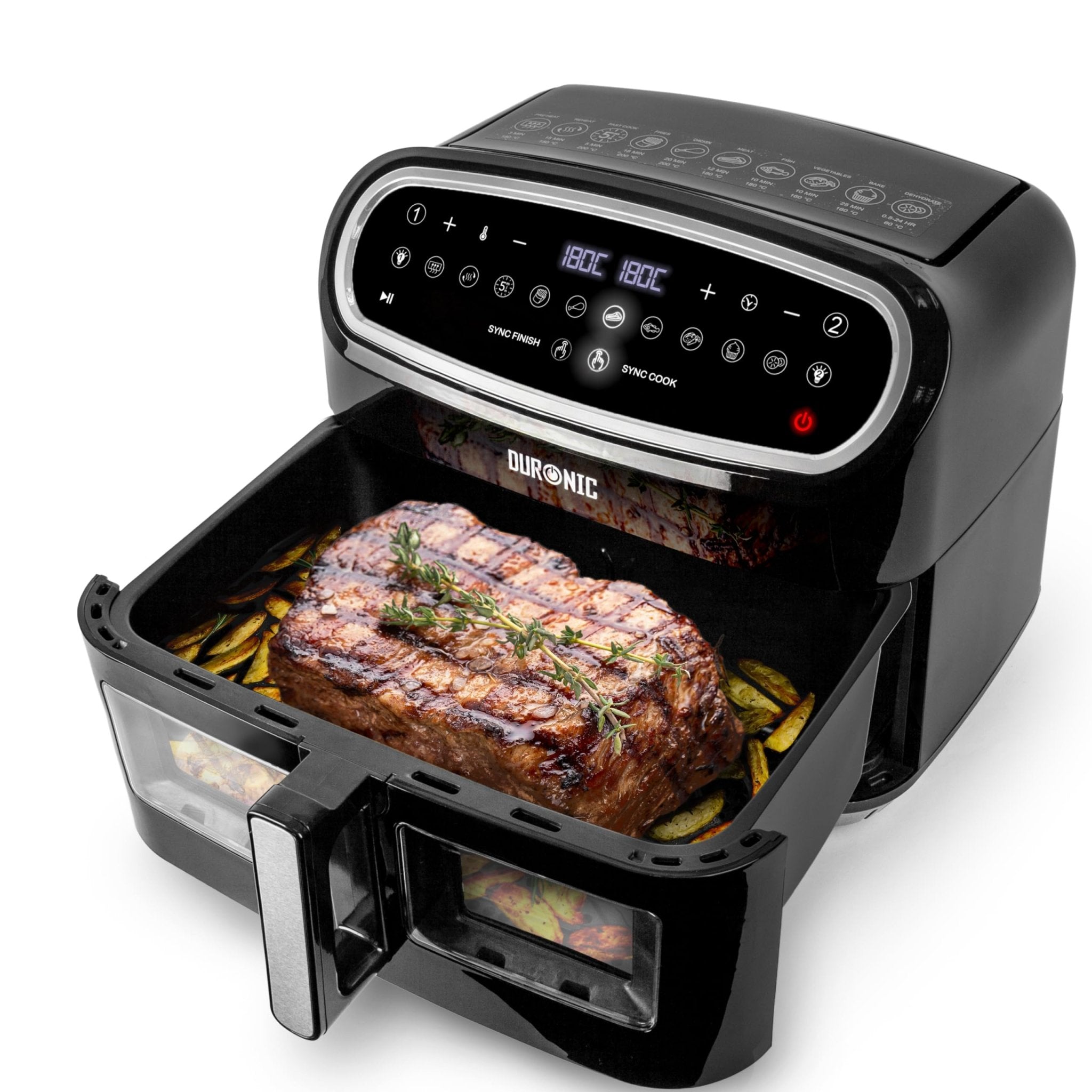 Duronic AF14 BK large air fryer single 10L drawer for large meals like steak, potatoes, whole roast chicken