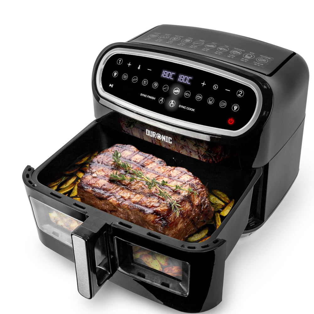 Duronic AF14 BK large air fryer single 10L drawer for large meals like steak, potatoes, whole roast chicken