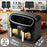 Duronic AF34 BK digital air fryer outlining specifications of the unit and its 3 air fryer drawers