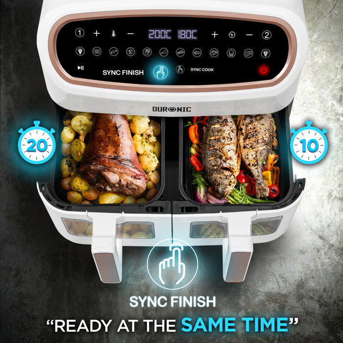 Duronic AF34 WE 2 Drawer Air Fryer Sync Finish Meat Potatoes Fish Vegetables