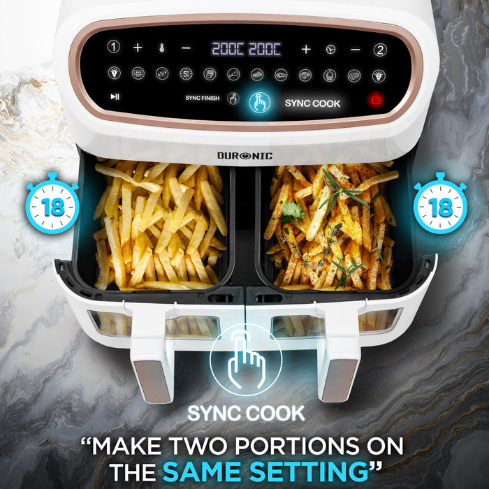Duronic AF34 WE Double Drawer Air Fryer Sync Cook Fries Chips