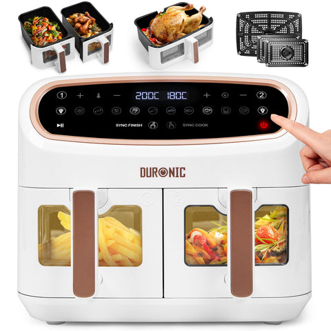 Duronic AF34 WE healthy white oil free air fryer with dual cooking zones fries roasted vegetables