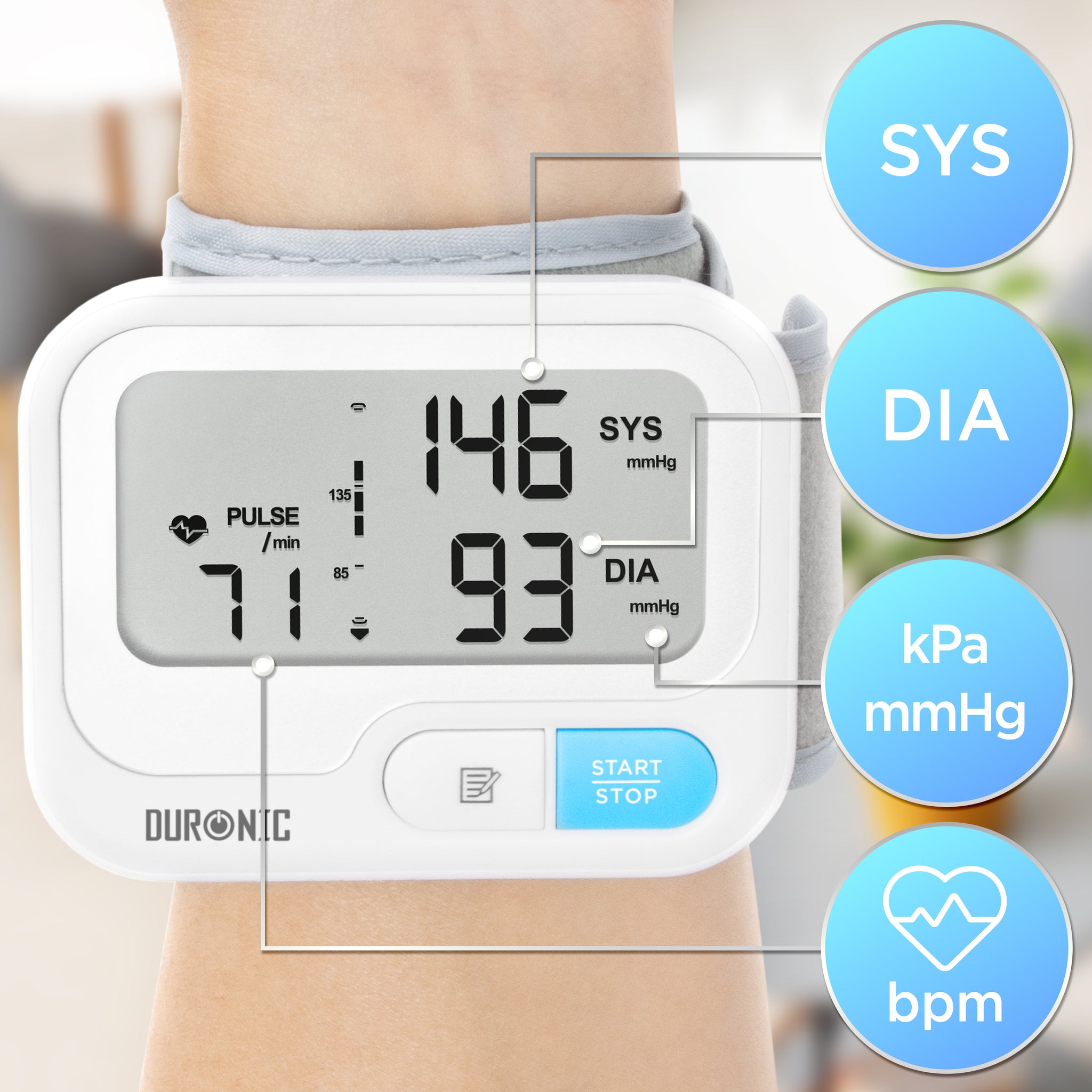 Duronic BPM65 wrist blood pressure monitor with different measurements 