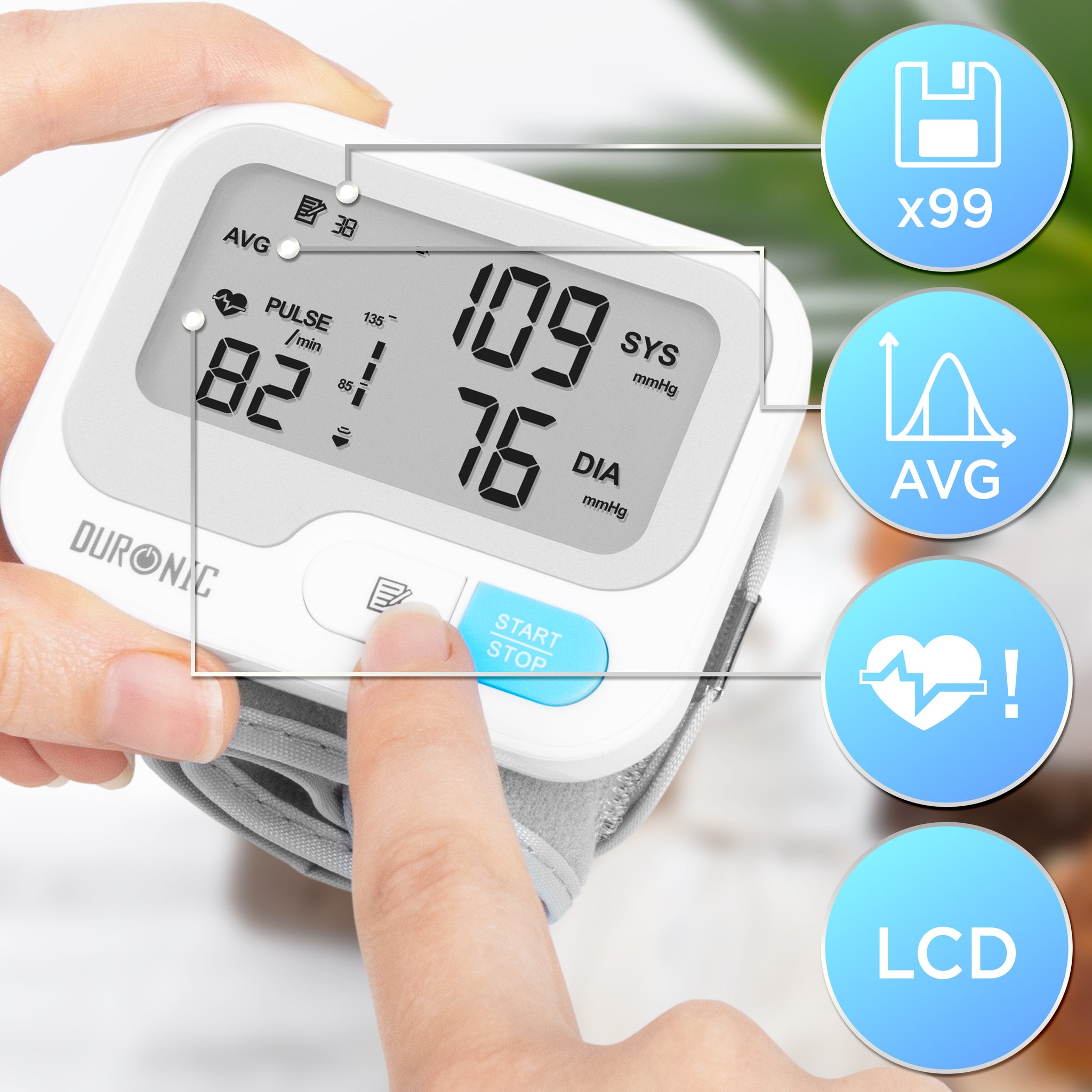 Duronic BPM65 wrist blood pressure monitor with memory function to store up to 99 readings