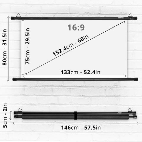 Duronic Bar Projector Screen  with product dimension