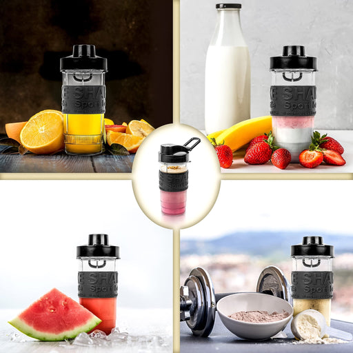Duronic Blender Spare Bottle with collage showcasing a versatile portable blender bottle