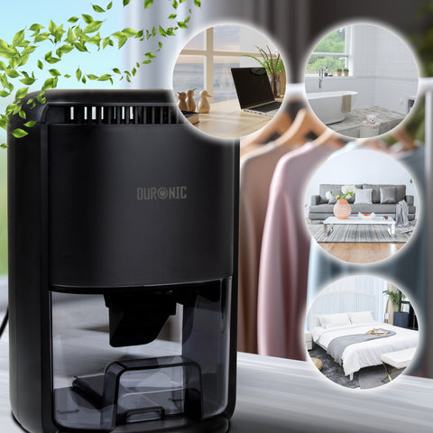 Duronic DH07 BK mini dehumidifier to be used in various settings such as the office desk, bathroom, living room, bedroom, and more