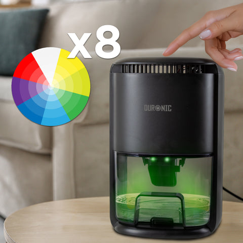 Duronic DH07 BK mini dehumidifier with 8 LED lights to switch between