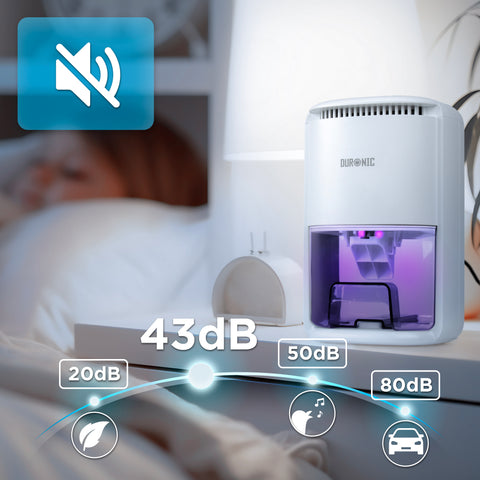 Duronic DH07 WE bedroom dehumidifier with 43dB so it can be used while you're asleep