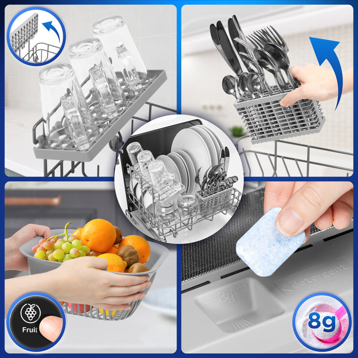 Duronic DW5 BK electric table top dishwasher various uses cleaning glasses cutlery fruit plates with detergent