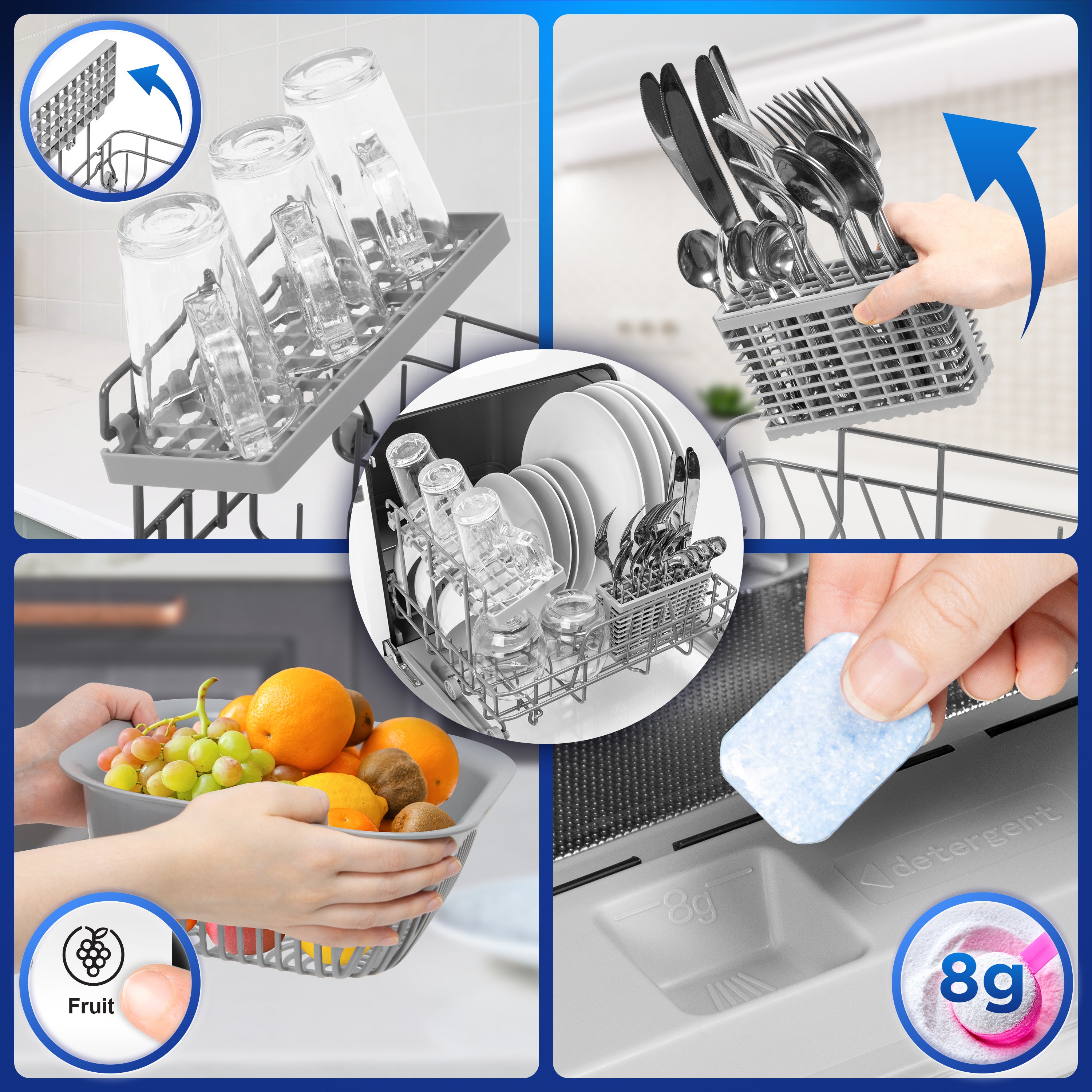 Duronic DW5 WE electric table top dishwasher various uses cleaning glasses cutlery fruit plates with detergent