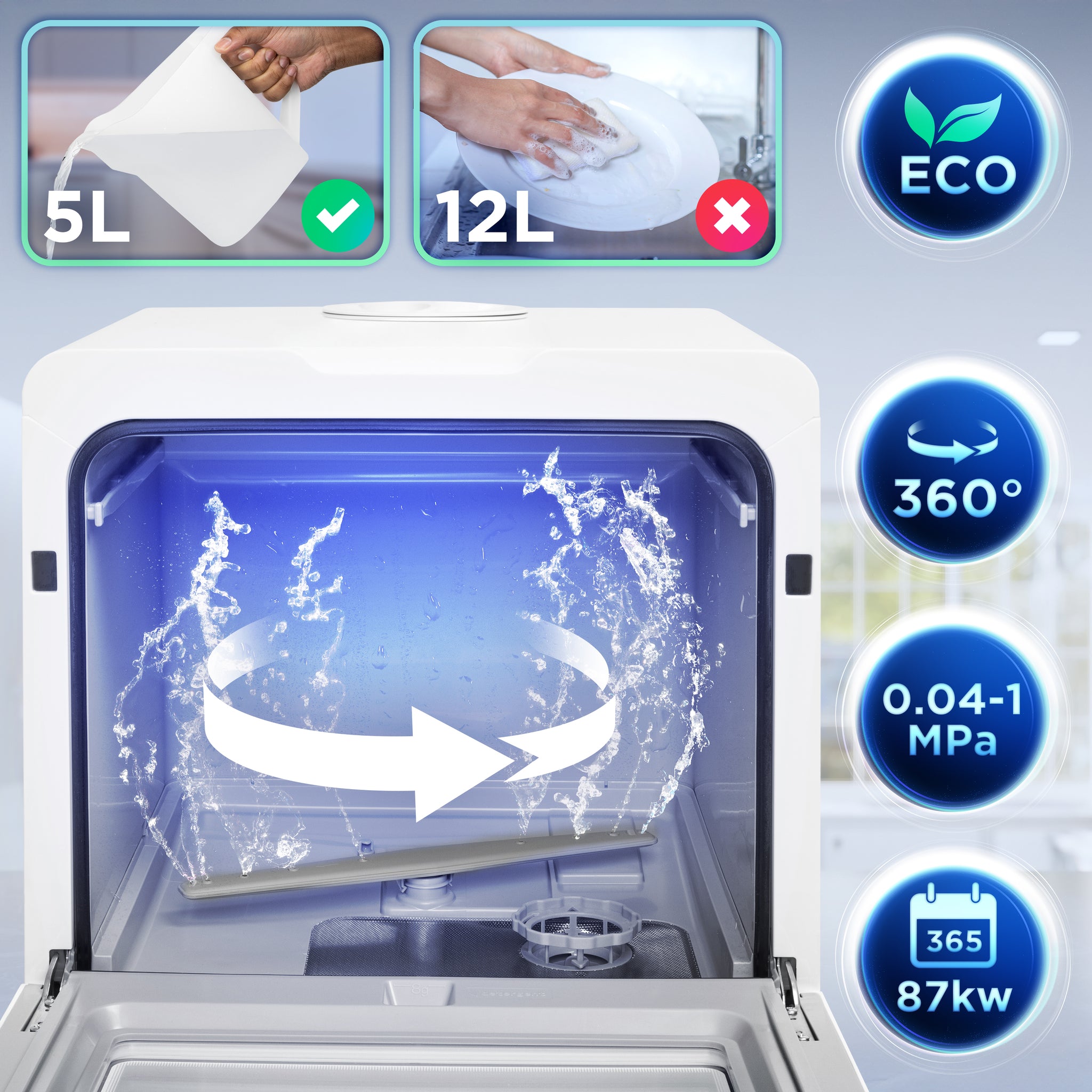 Duronic DW5 WE table top dishwasher high-pressure water usage for effective cleaning plates cutlery glasses fruits