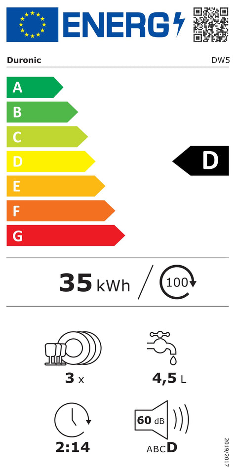 Duronic DW5 table top dishwasher with energy rating of D