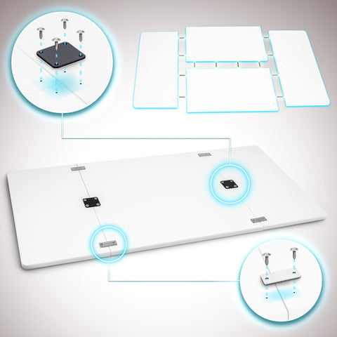 Duronic Desk Top detailed assembly diagram showing how to join four white panels