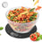 Duronic Digital Kitchen Scale weighing a clear bowl filled with colorful rotini pasta.