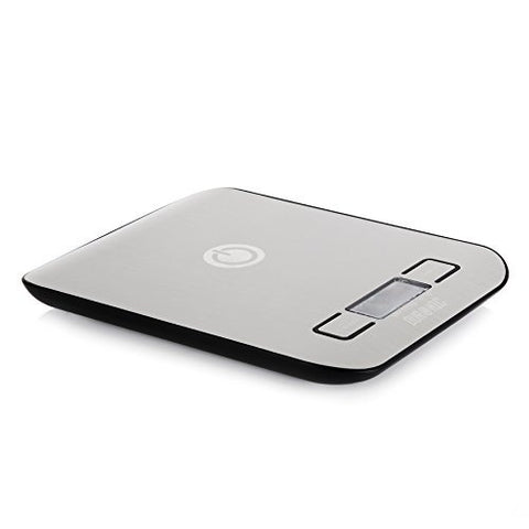 Duronic Digital Kitchen Scales with a clear LCD display and a white power symbol.