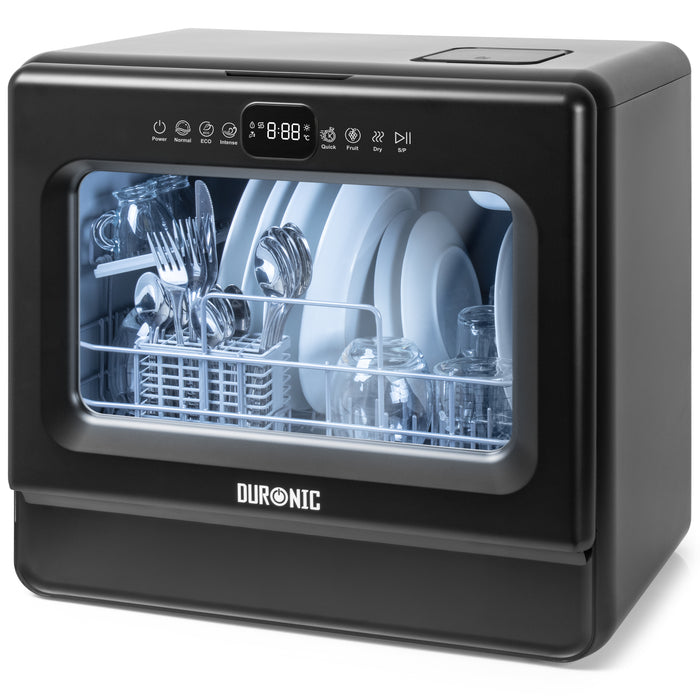 Duronic Diswasher DW5 with plate and utensils inside