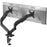 Duronic Dual Monitor Stand with a desk clamp, shown supporting two silver widescreen monitors.