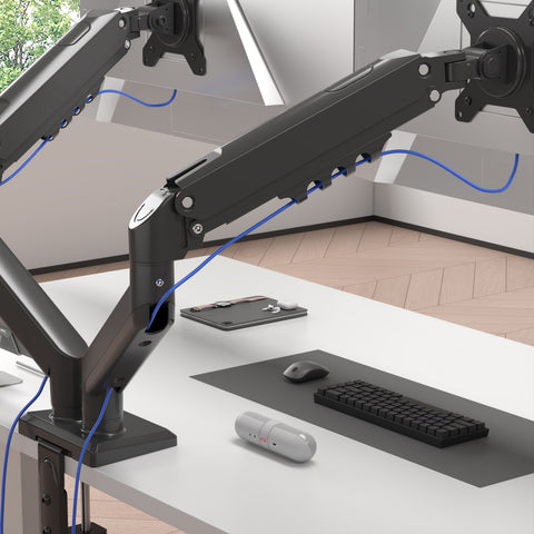Duronic Dual Monitor Stand with adjustable gas spring arms and integrated cable management