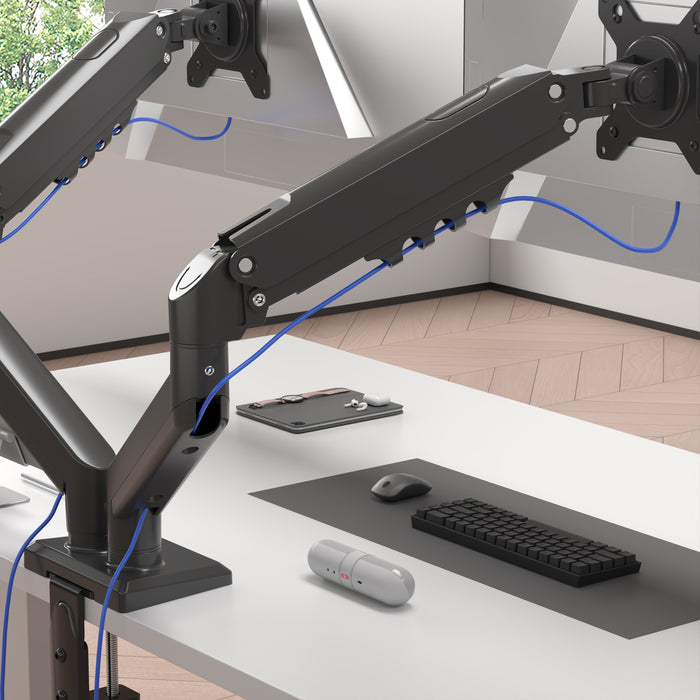 Duronic Dual Monitor Stand with adjustable gas spring arms and integrated cable management