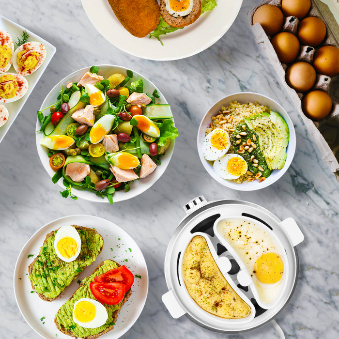 Duronic EB40 WE steamer for eggs make different dishes like avocado toast egg salad