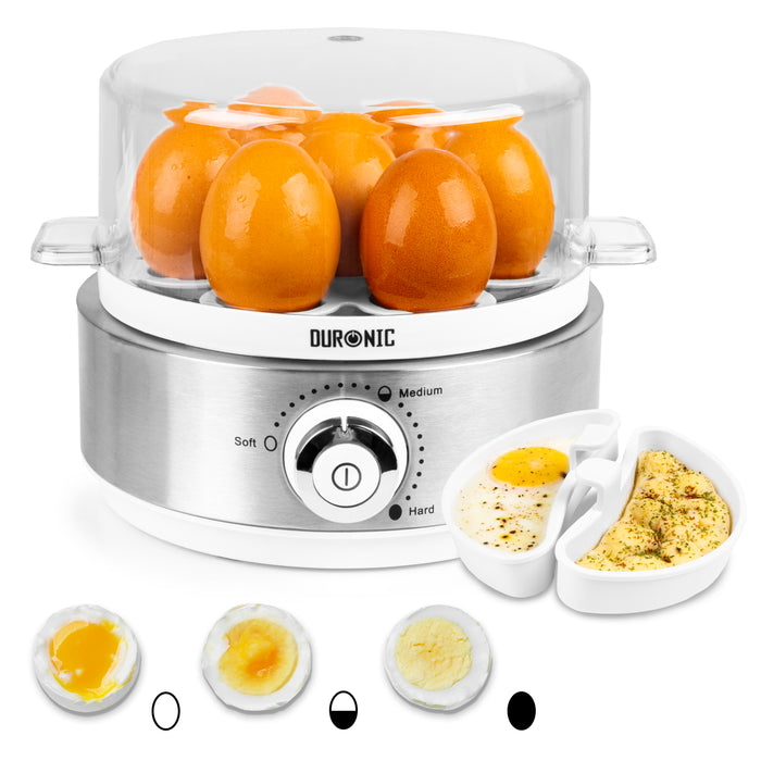 Duronic EB40 WE white egg boiler to cook 7 eggs soft, medium, hard boiled or to make omelettes with omelette maker