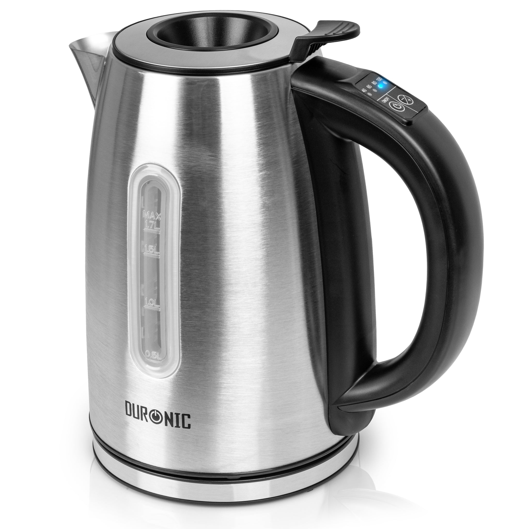 Duronic EK43 electric kettle stainless steel hot water boiler to boil water for tea, coffee, hot water, hot chocolate, soup, noodles