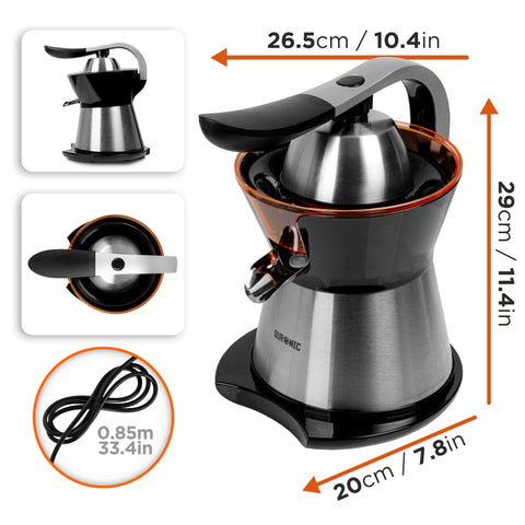 Duronic Electric Citrus Juice with product and cable dimension