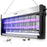 Duronic Electric Fly Killer with glowing UV light tubes hanging above dead mosquitoes and flies.