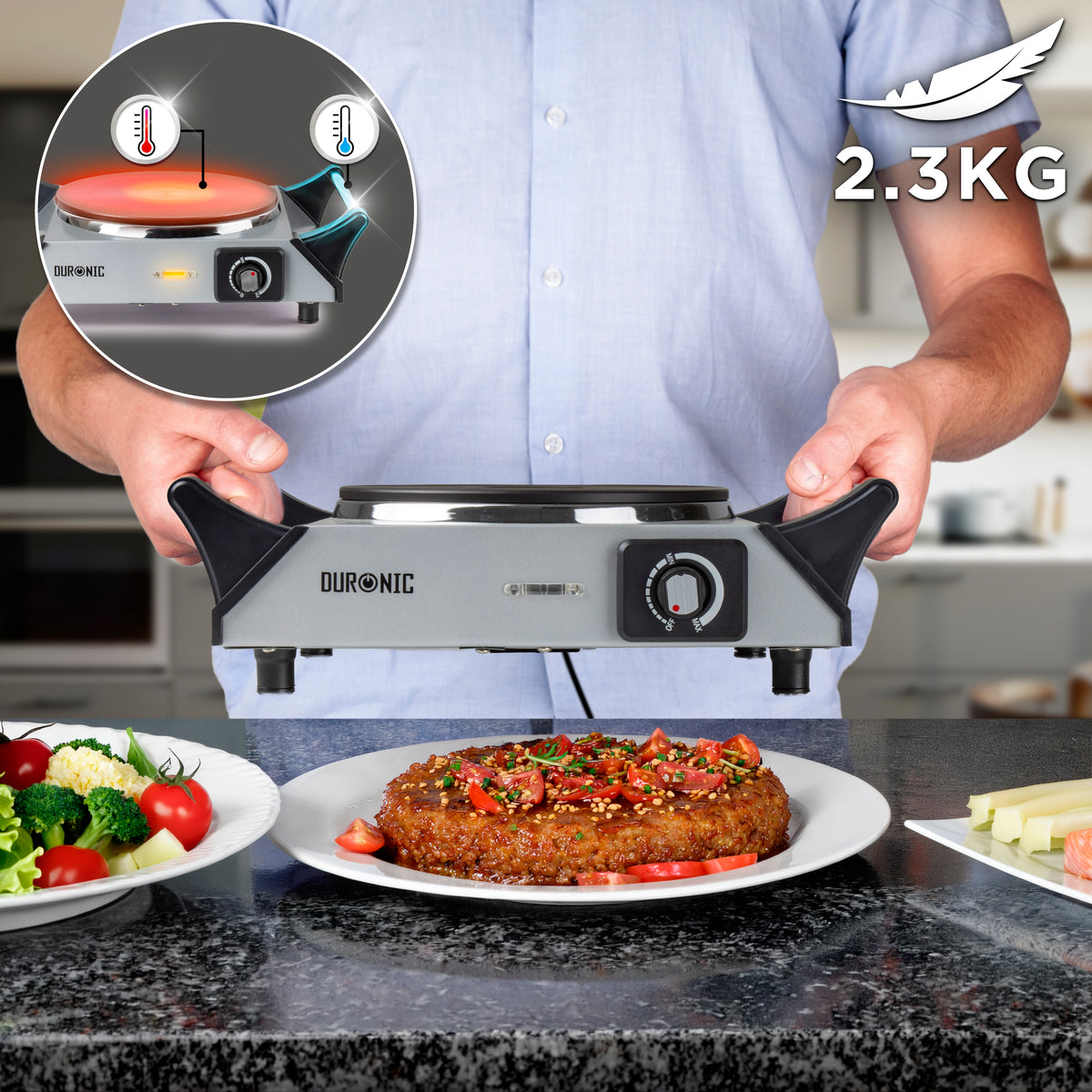 Duronic Electric Hot Plate with cool-touch handles.