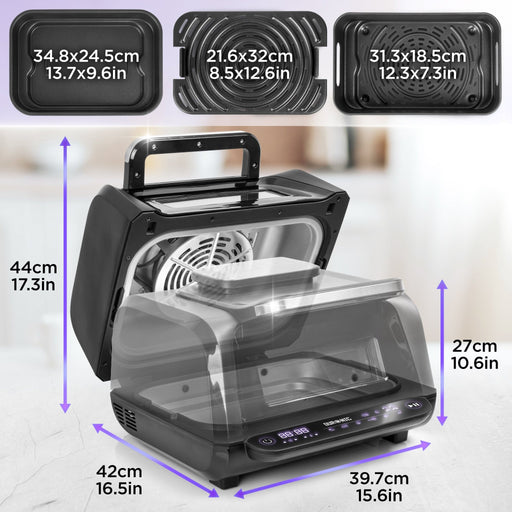 Duronic FG19 air fryer health grill dimensions and cooking surface length, height, width, depth