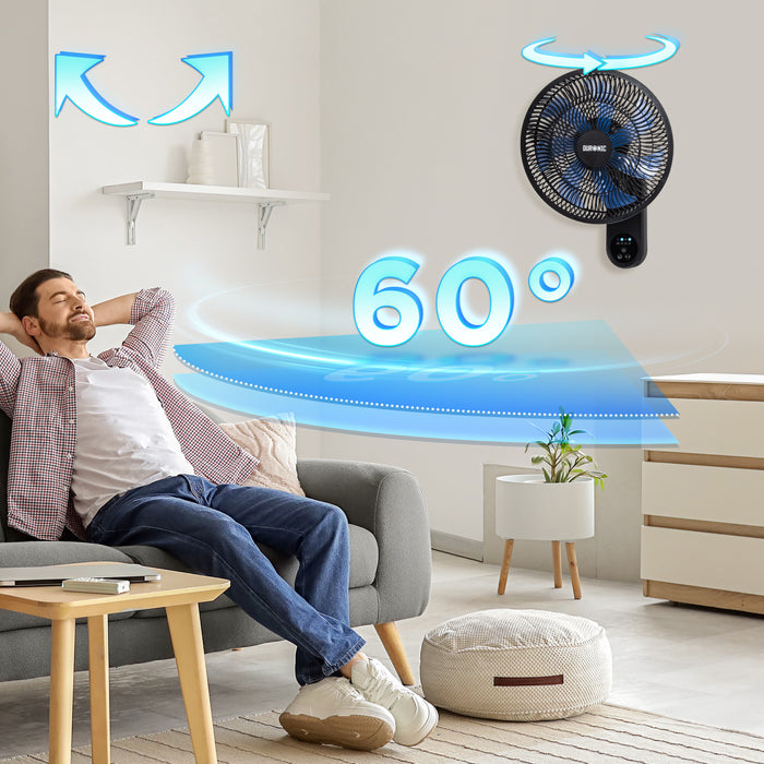 Duronic FN12 BK Wall Mounted Fan with man relaxing on a couch 