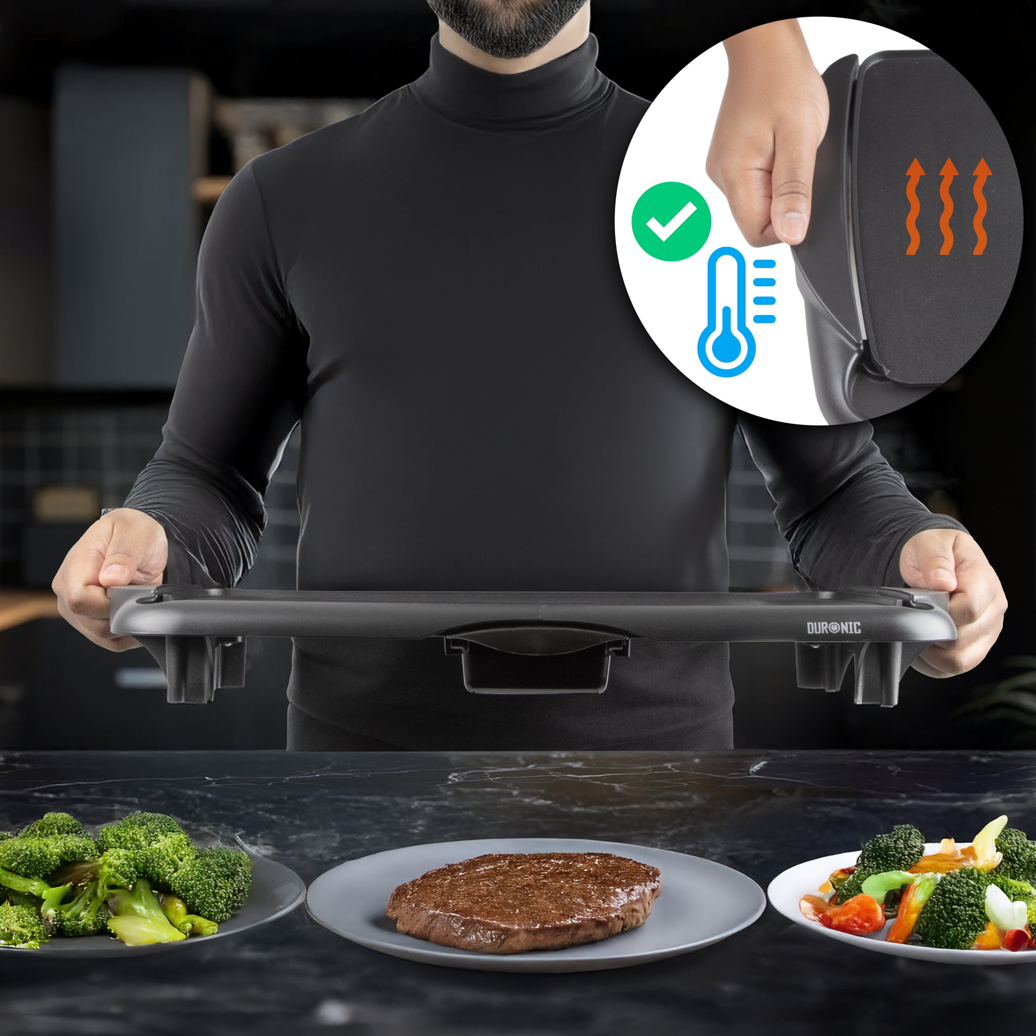 Duronic GP20 electric griddle with cool touch handles for grilling steak vegetables