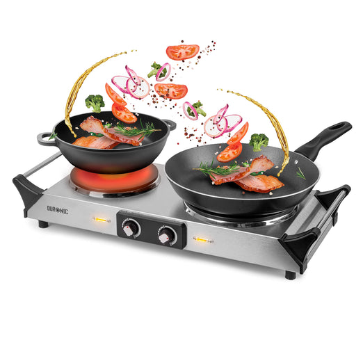 Duronic HP2 SS electric hot plate double hob cooking meat, vegetables, spices