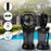 Duronic Handheld Misting Fan showing dimensions, remote control, power bank, and USB-C charging features.