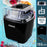 Duronic Ice Cream Maker showing product dimensions, clear lid, removable bowl, and power cord.