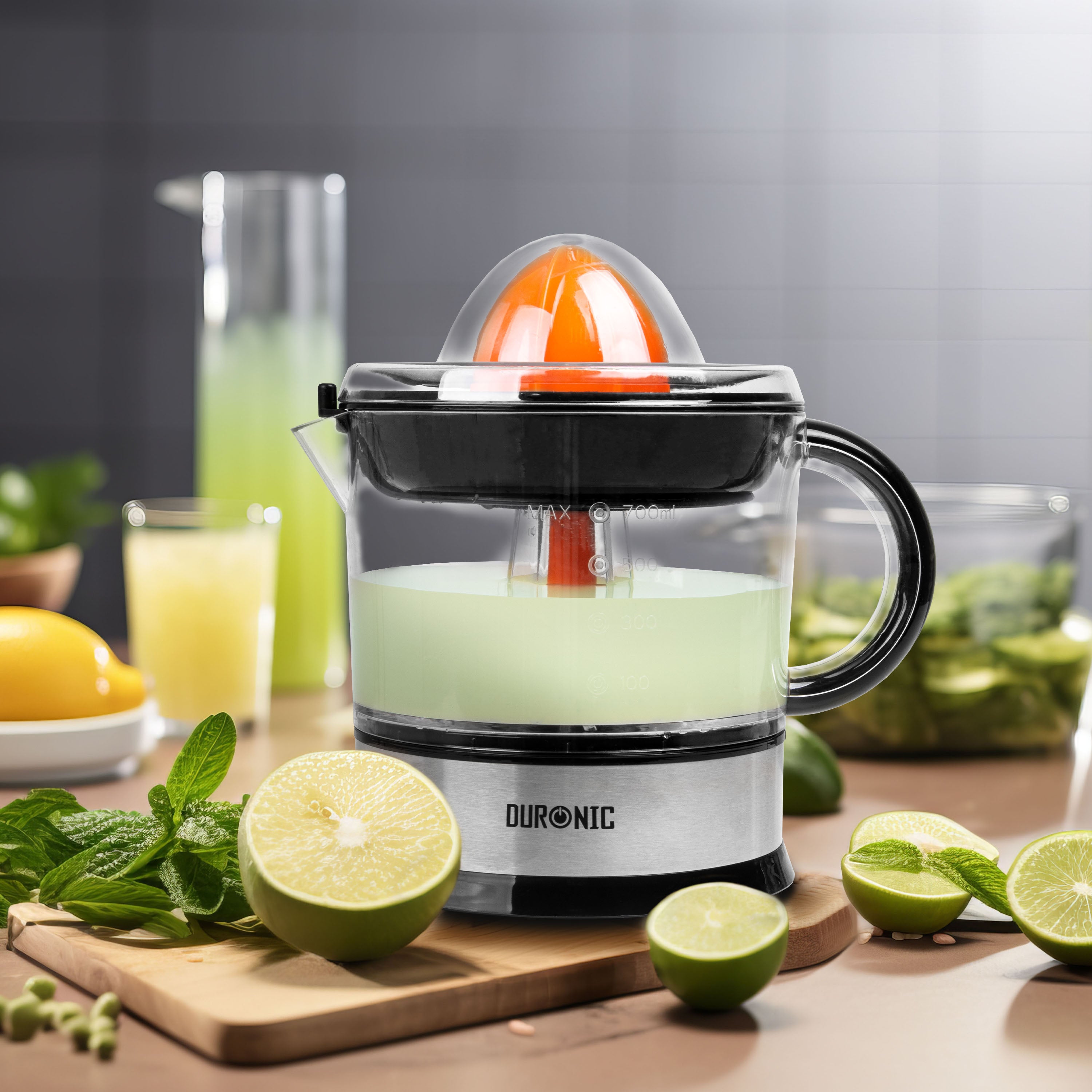 Duronic JE407 electric citrus juicer with freshly squeezed lime juice 