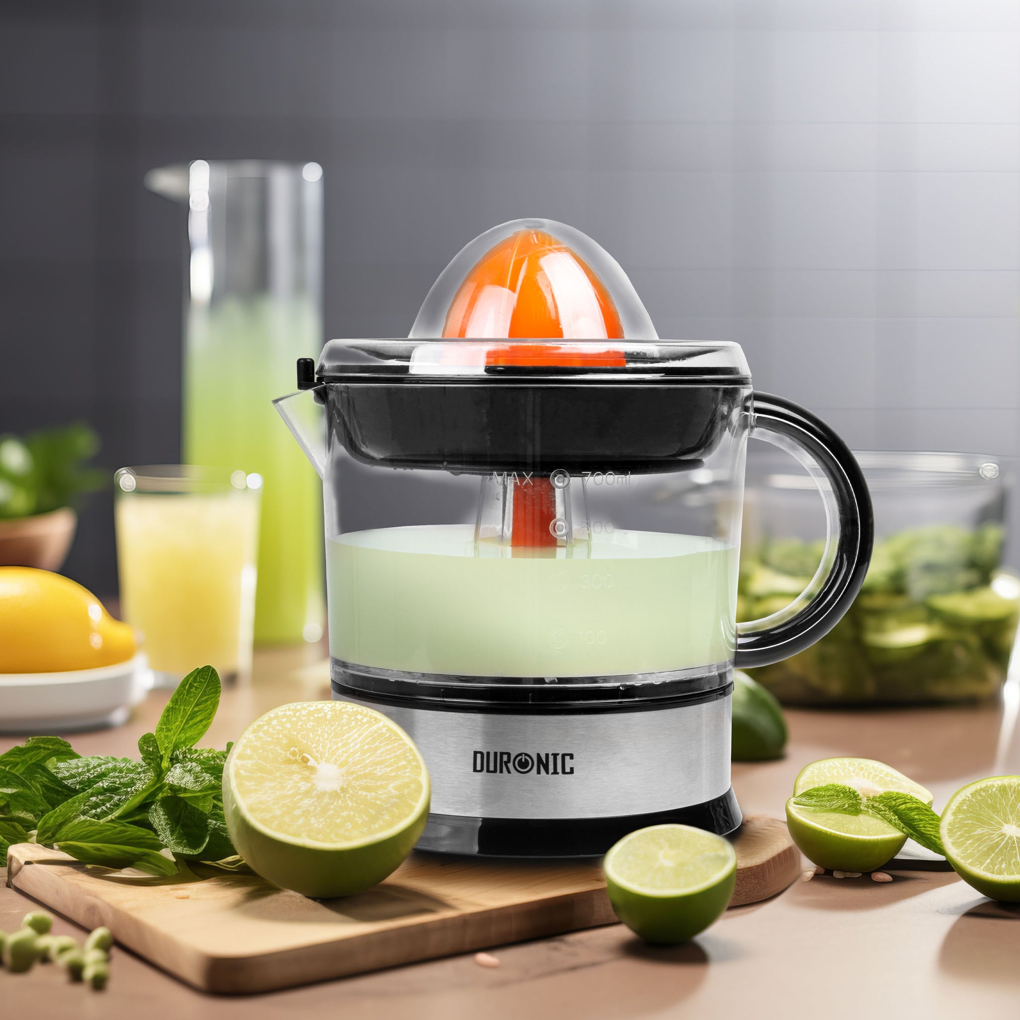 Duronic JE407 electric citrus juicer with freshly squeezed lime juice 