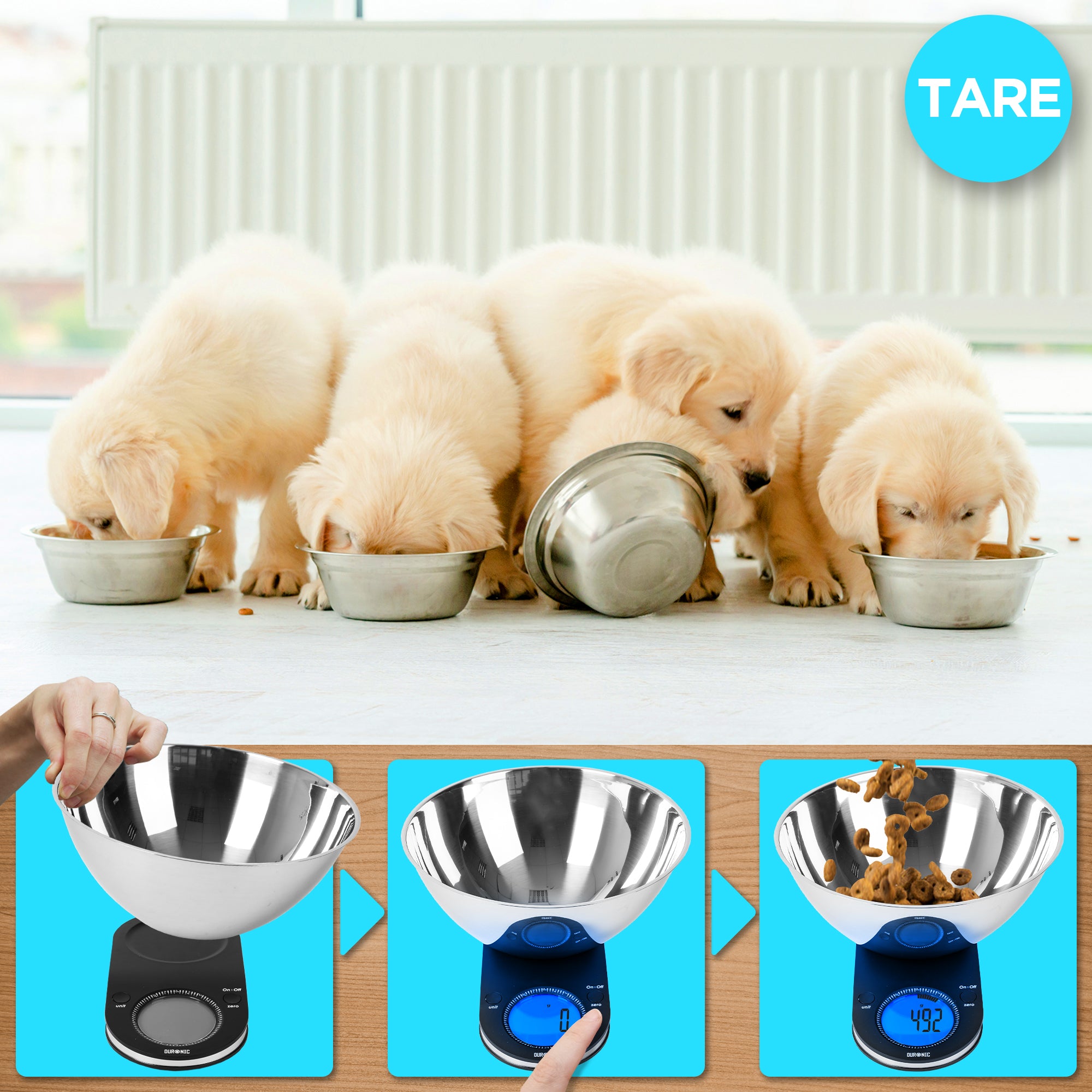 Duronic KS5000 digital kitchen scale auto-zero tare function to enhance accuracy of measurements