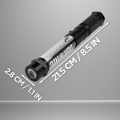 Duronic LED Torch with dimensions measuring 21.5 cm long and 2.8 cm wide.