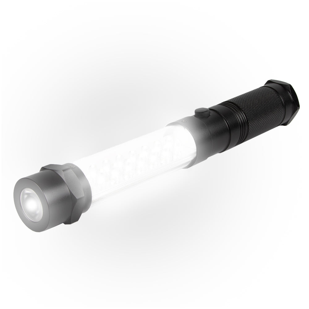 Duronic LED Torch with glowing transparent wand and textured grip for workshop or emergency.