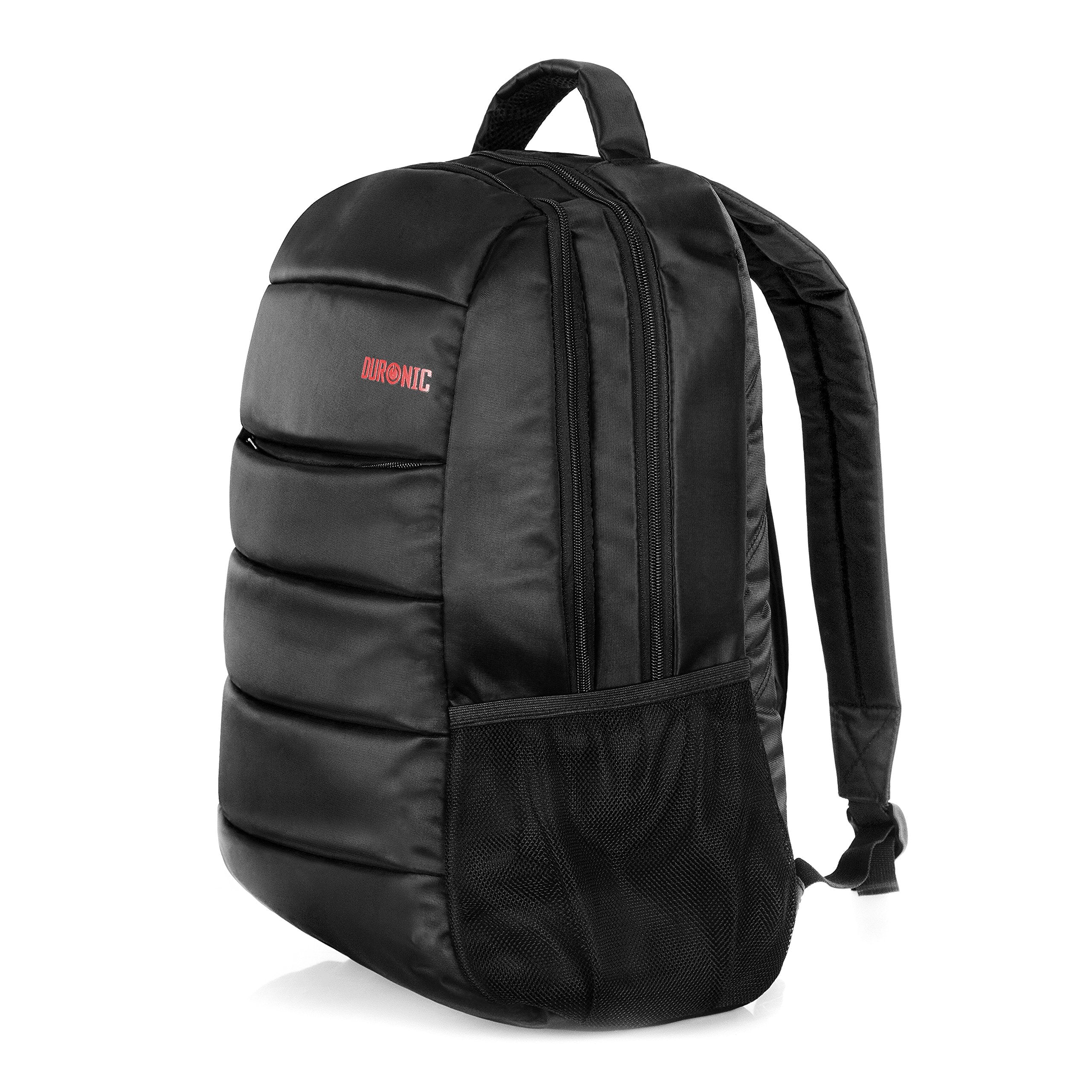 Duronic Laptop Backpack Black Skonic laptop backpack featuring quilted front panels and multiple zippered compartments with mesh pocket