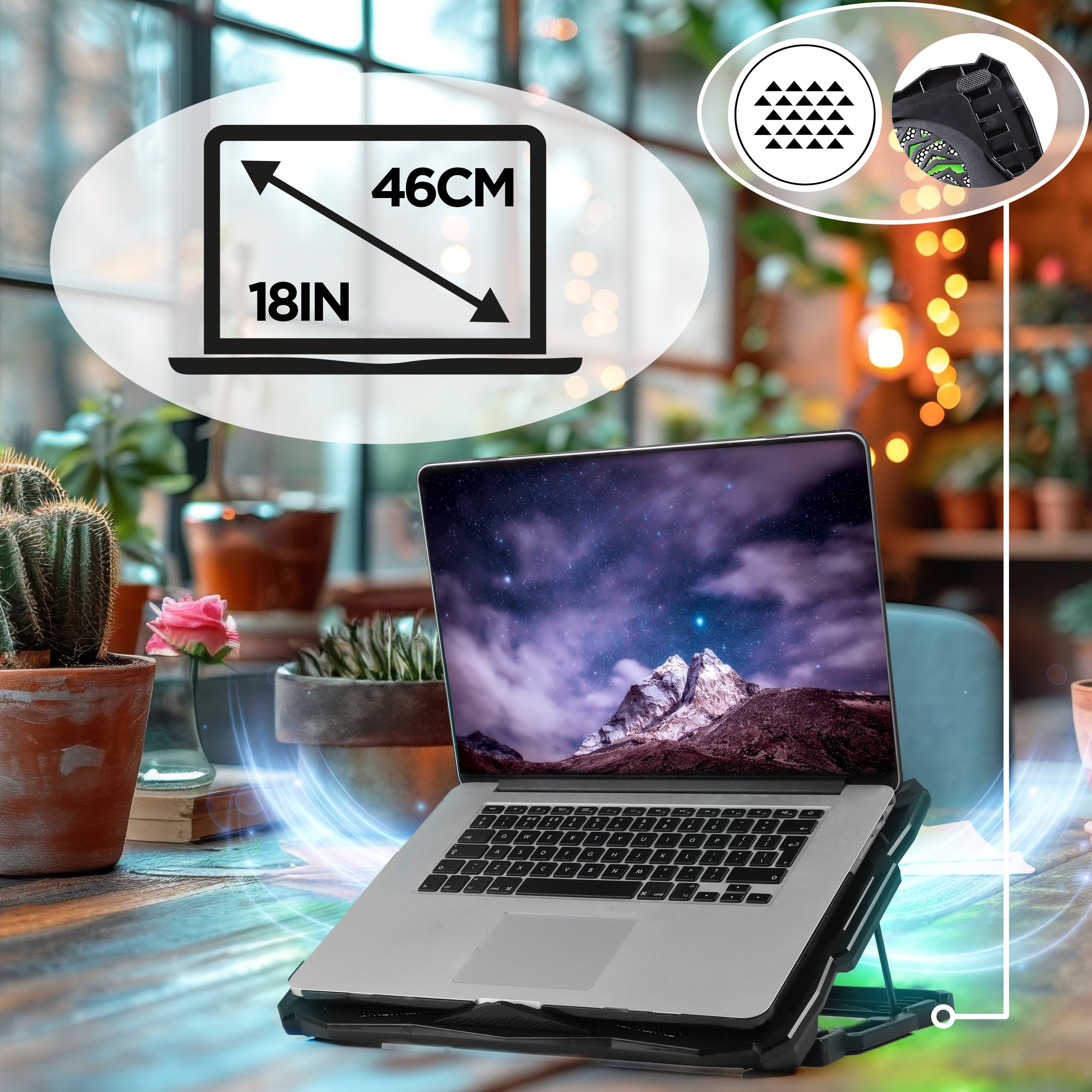 Duronic Laptop Cooling Pad with screens up to 18 inches or 46 cm.