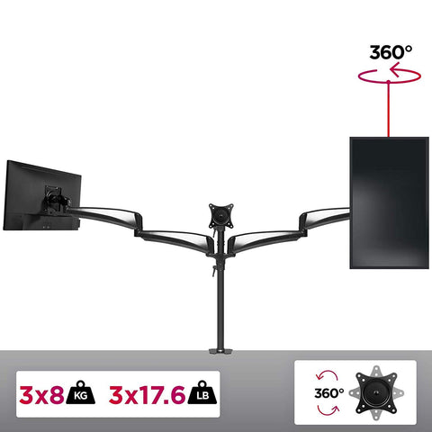Duronic Monitor Arm Stand featuring 360-degree rotation and 17.6 lbs weight capacity.