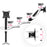 Duronic Monitor Arm Stand holding two screens, illustrating 360-degree rotation and weight capacity.