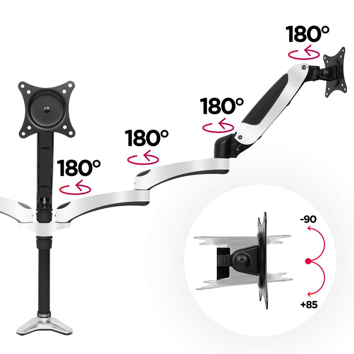 Duronic Monitor Arm Stand showcasing multiple 180-degree swivel joints and a tilting VESA plate.