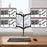 Duronic Monitor Arm Stand showing product specifications above a keyboard and mouse.