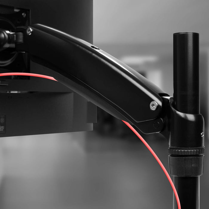 Duronic Monitor Arm Stand with a red cable management path.